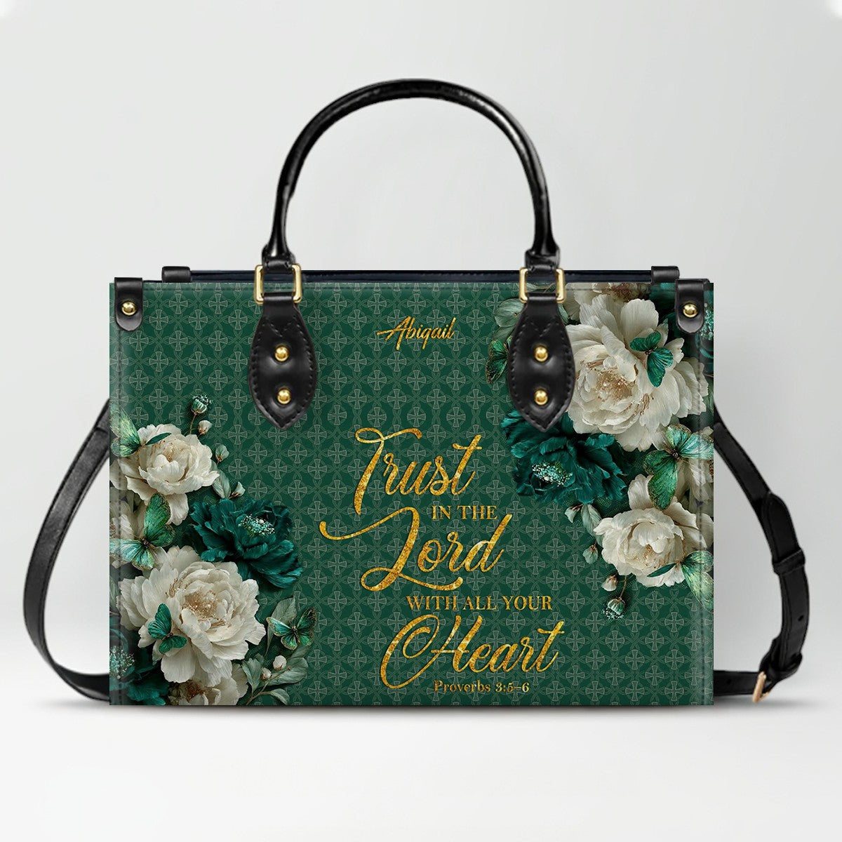 Personalized Bible Verse Floral Leather Tote Bag