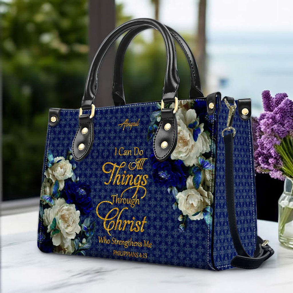 Personalized Bible Verse Floral Leather Tote Bag