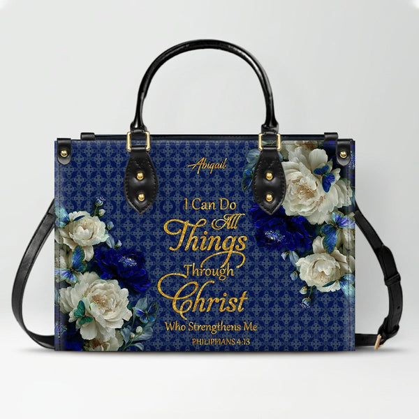 Personalized Bible Verse Floral Leather Tote Bag