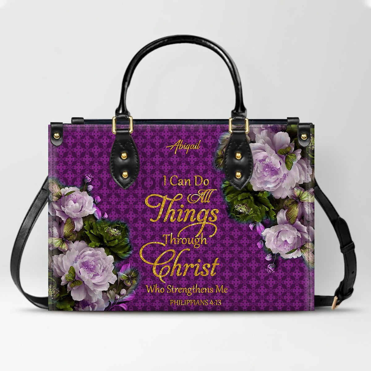 Personalized Bible Verse Floral Leather Tote Bag