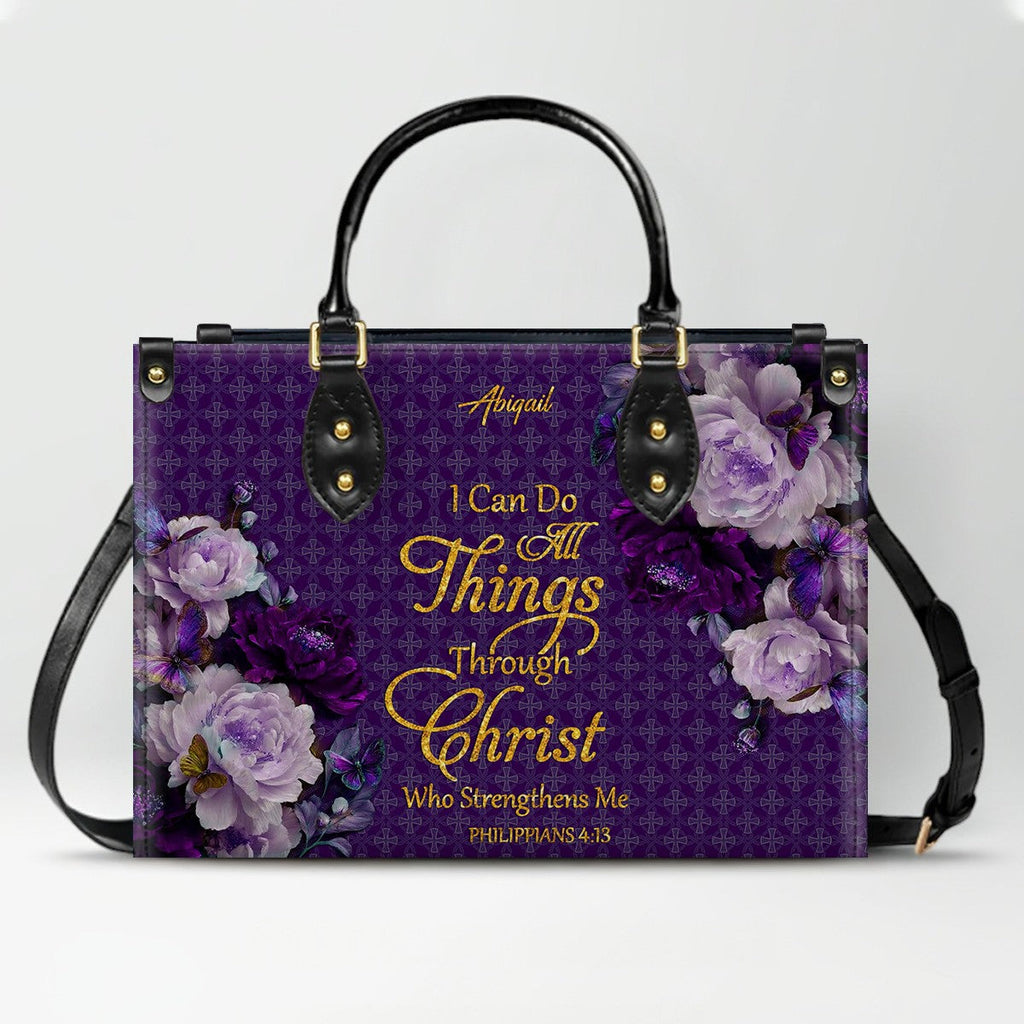 Personalized Bible Verse Floral Leather Tote Bag