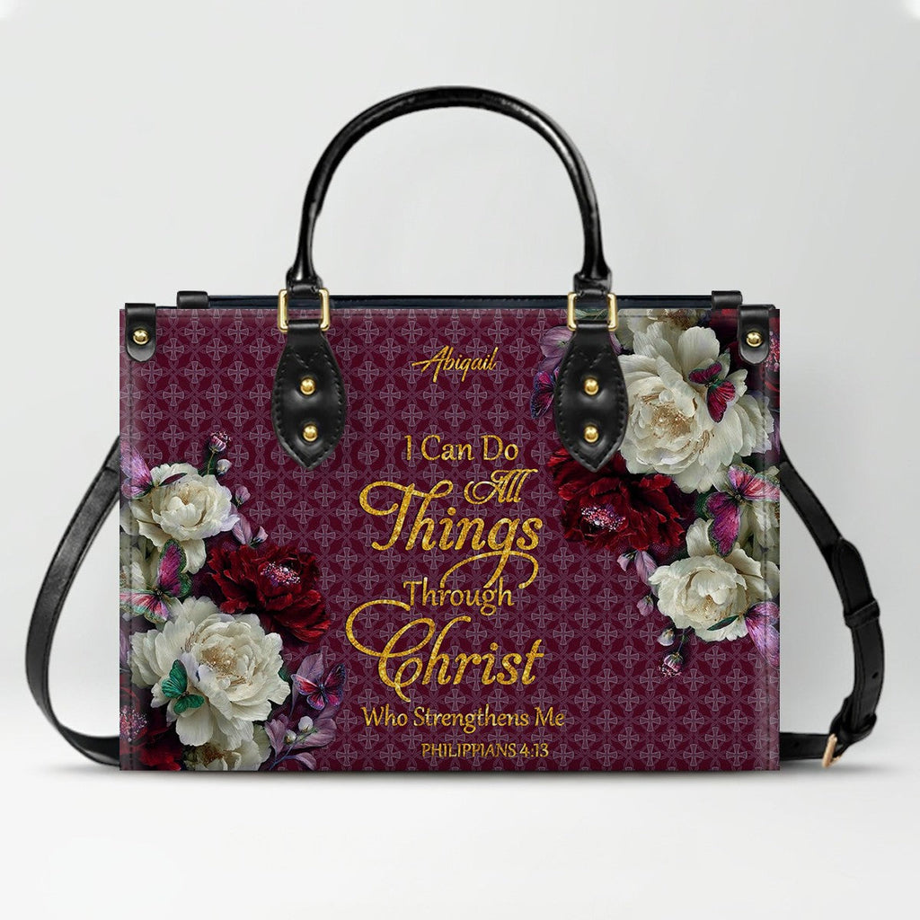 Personalized Bible Verse Floral Leather Tote Bag