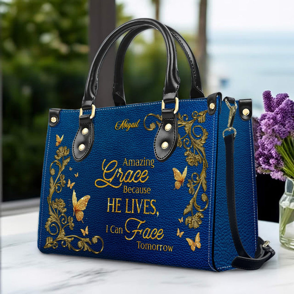 Personalized Amazing Grace Christian Leather Tote