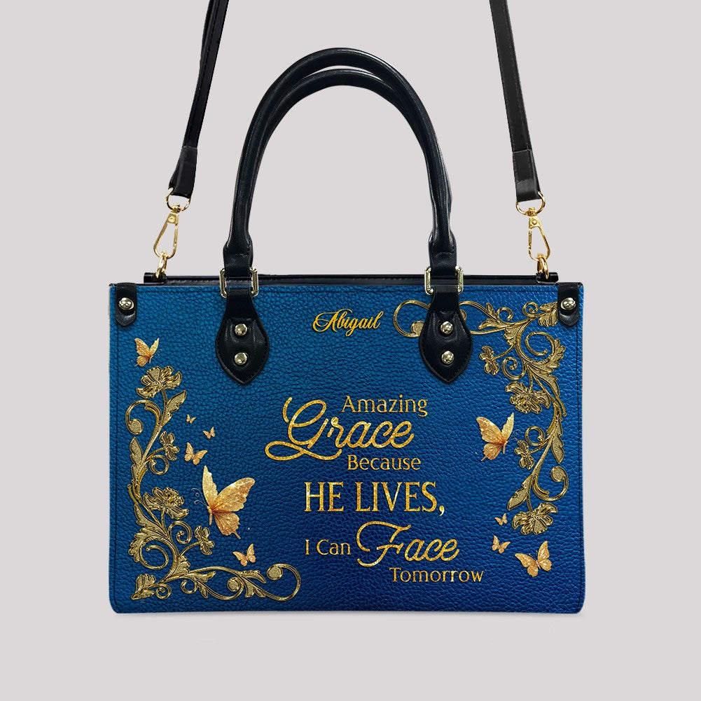 Personalized Amazing Grace Christian Leather Tote