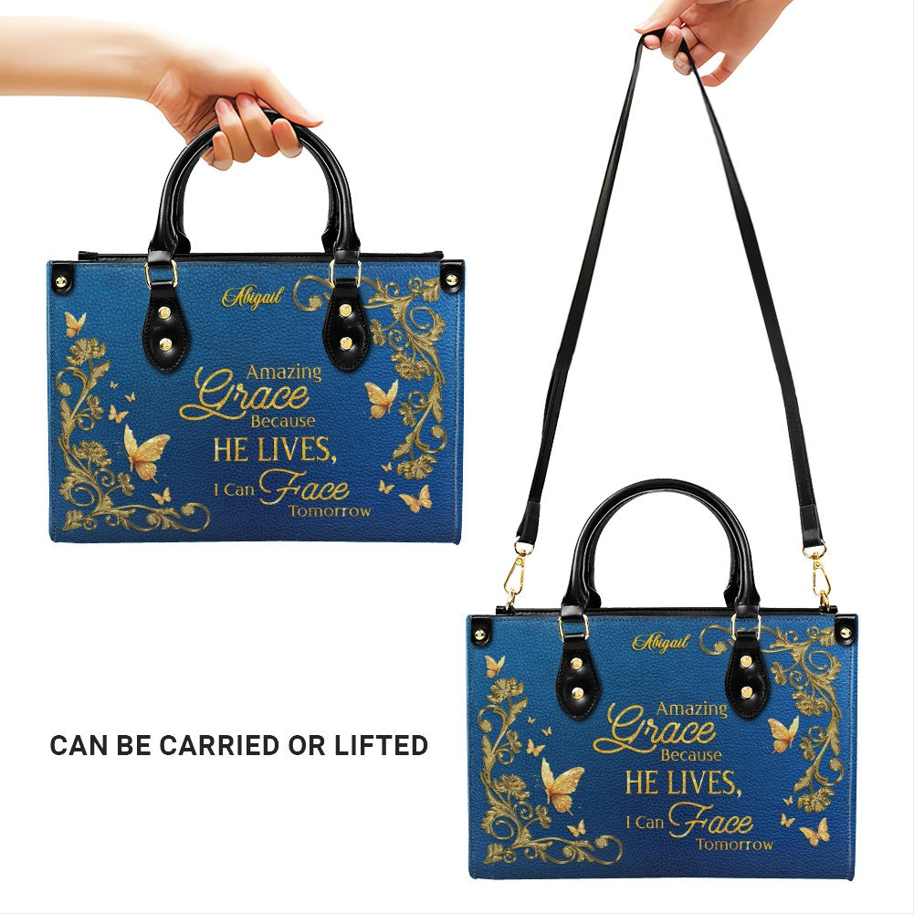 Personalized Amazing Grace Christian Leather Tote