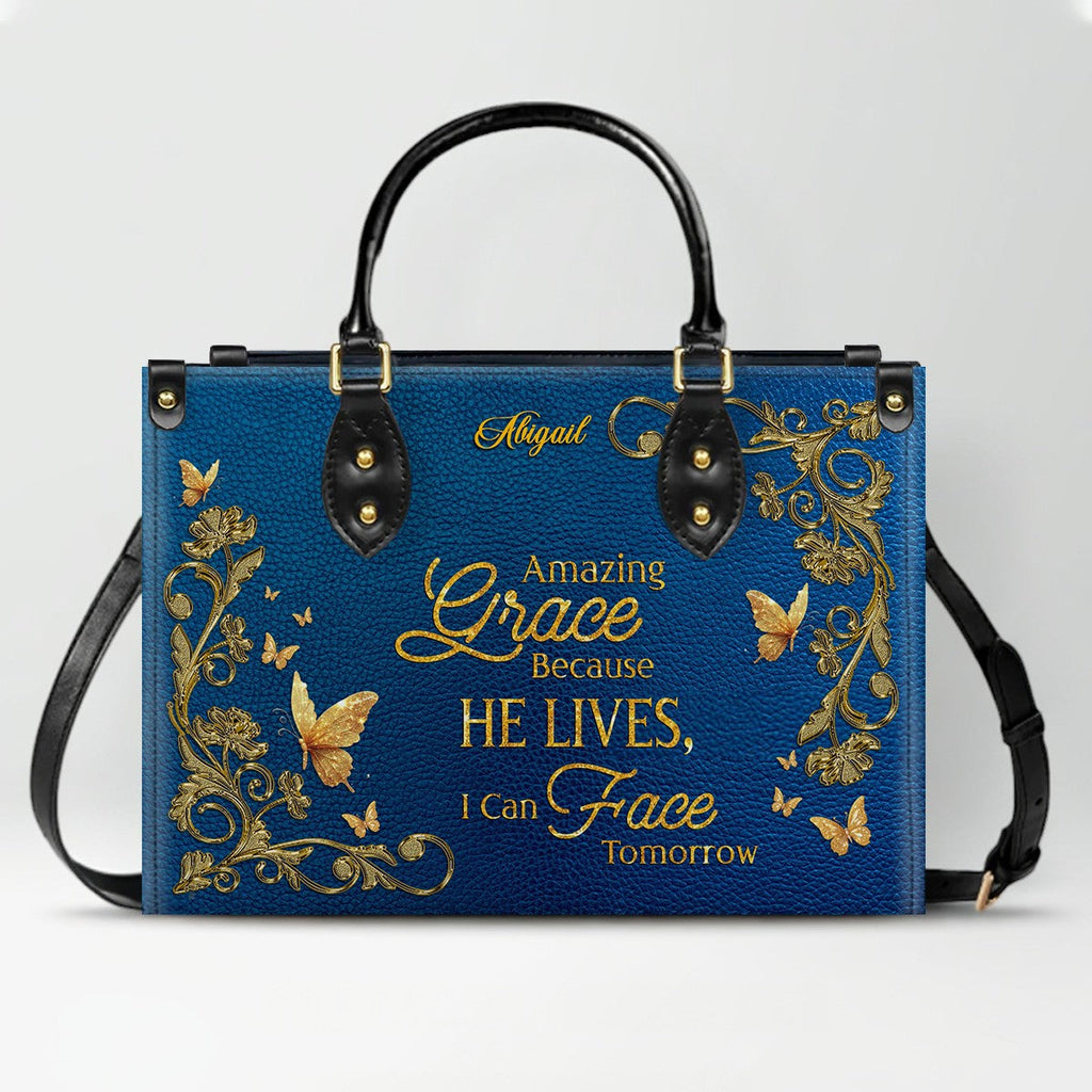 Personalized Amazing Grace Christian Leather Tote