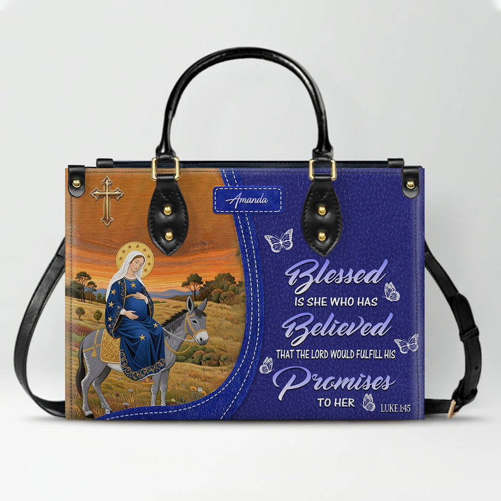Personalized Blessed Mother Leather Tote Bag