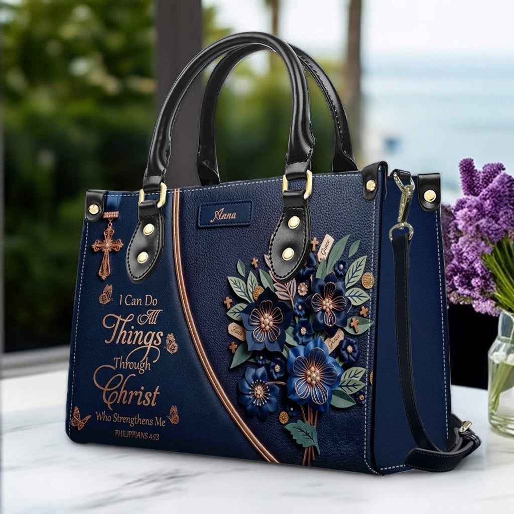 Personalized Christian Floral Leather Handbag