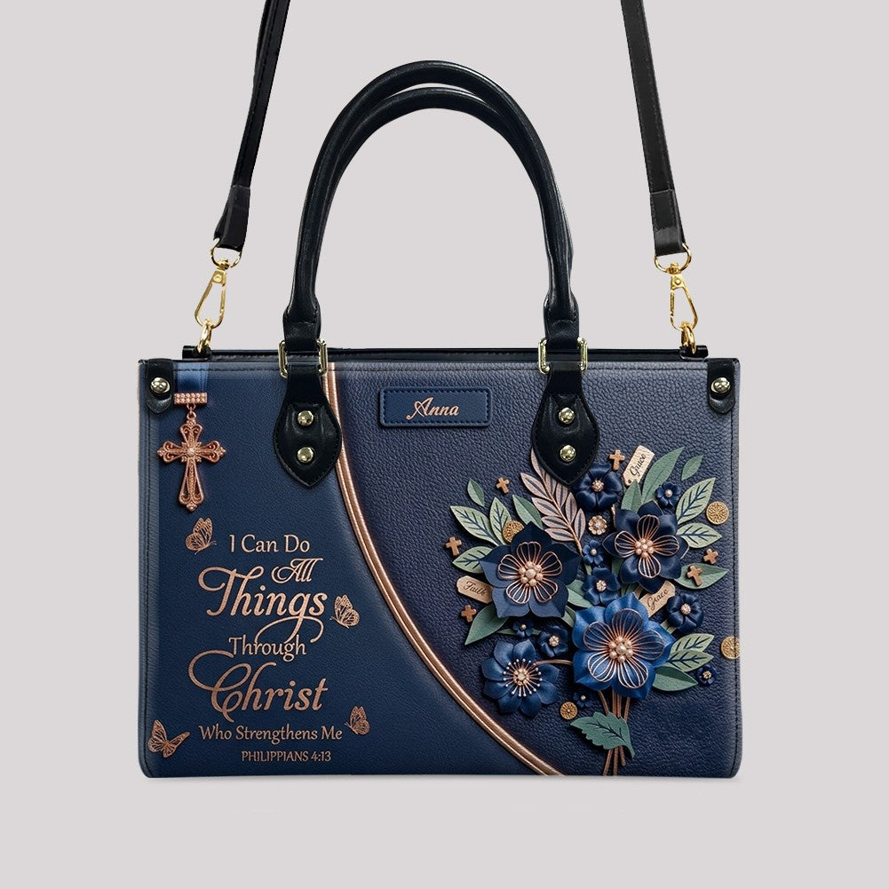 Personalized Christian Floral Leather Handbag