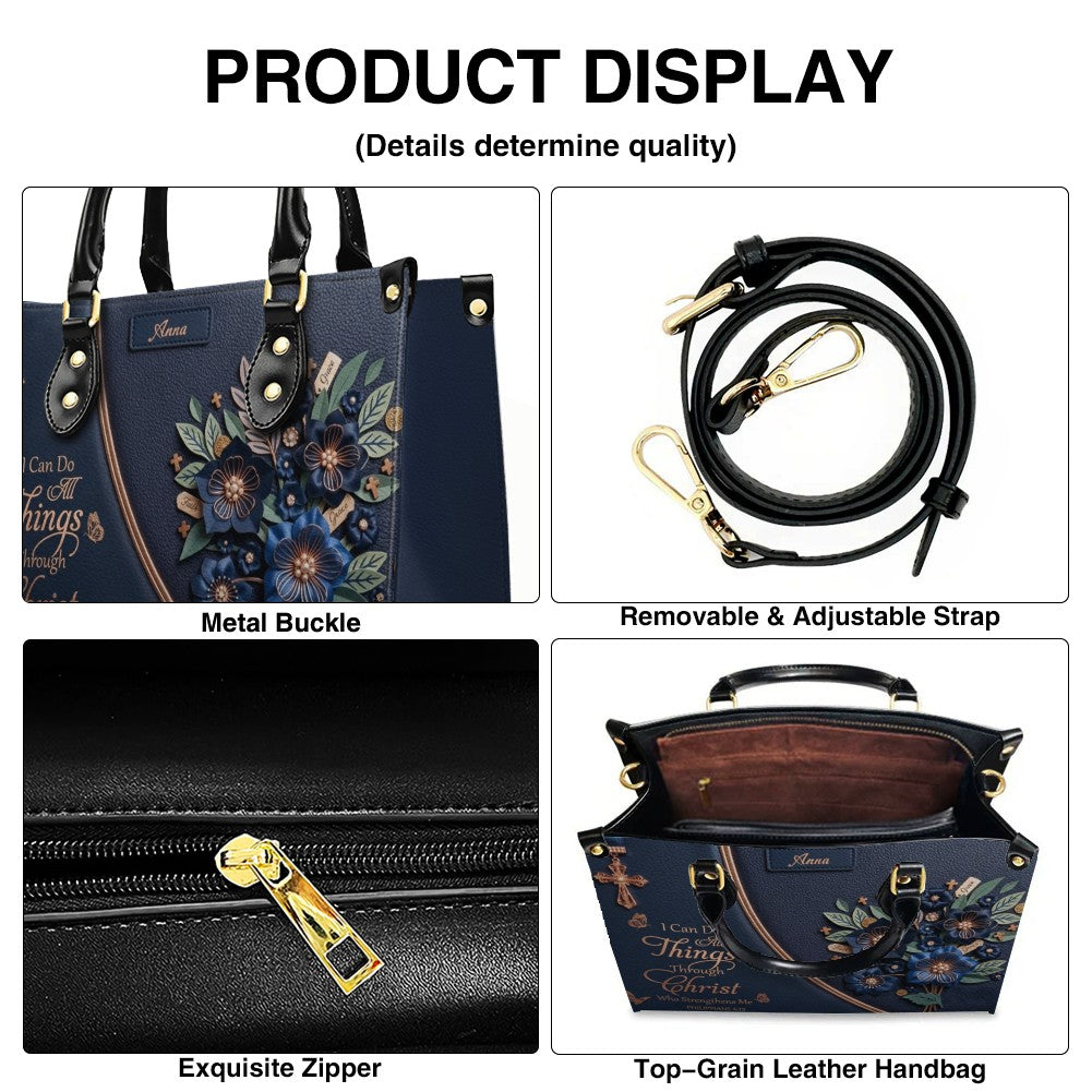 Personalized Christian Floral Leather Handbag