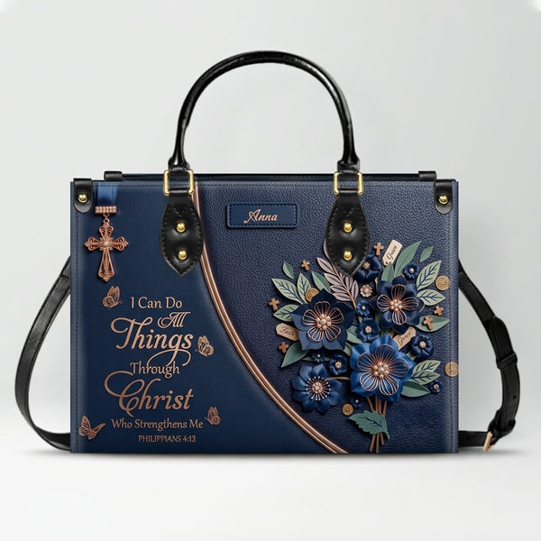Personalized Christian Floral Leather Handbag