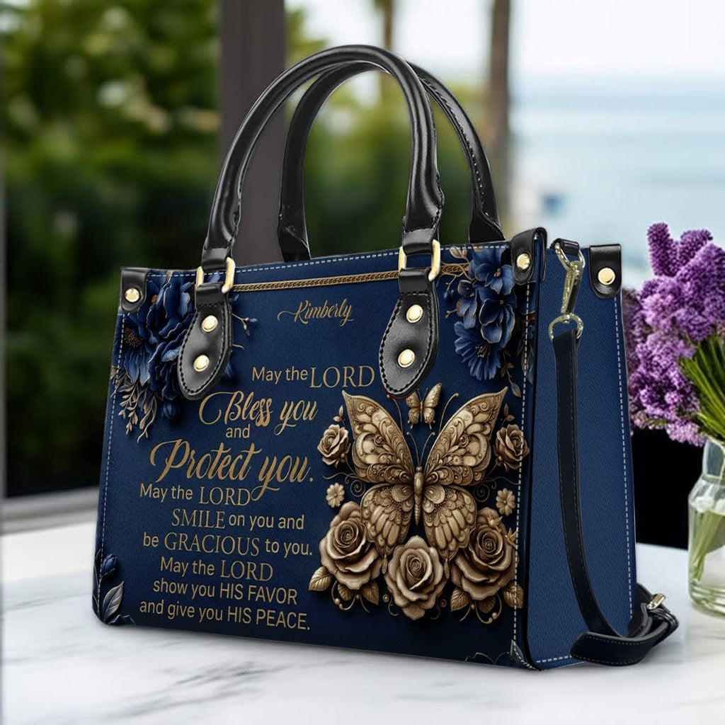 Personalized Christian Floral Leather Tote Bag