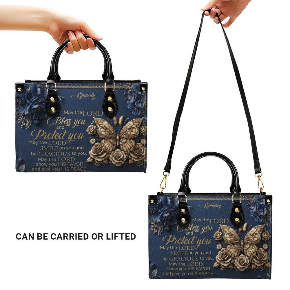 Personalized Christian Floral Leather Tote Bag