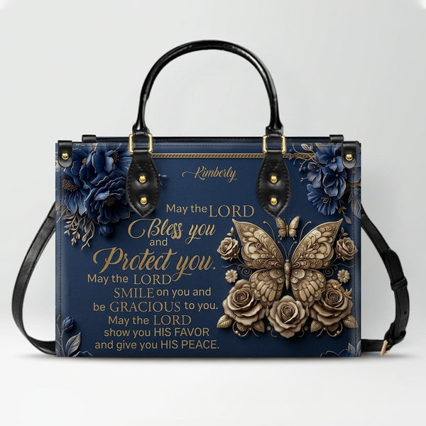 Personalized Christian Floral Leather Tote Bag