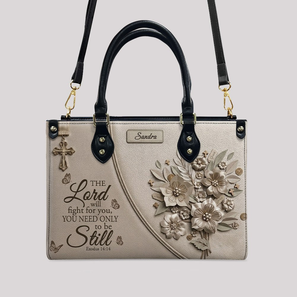 Personalized Exodus 14:14 Christian Leather Tote
