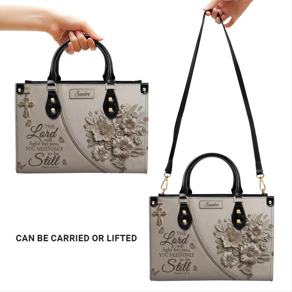Personalized Exodus 14:14 Christian Leather Tote