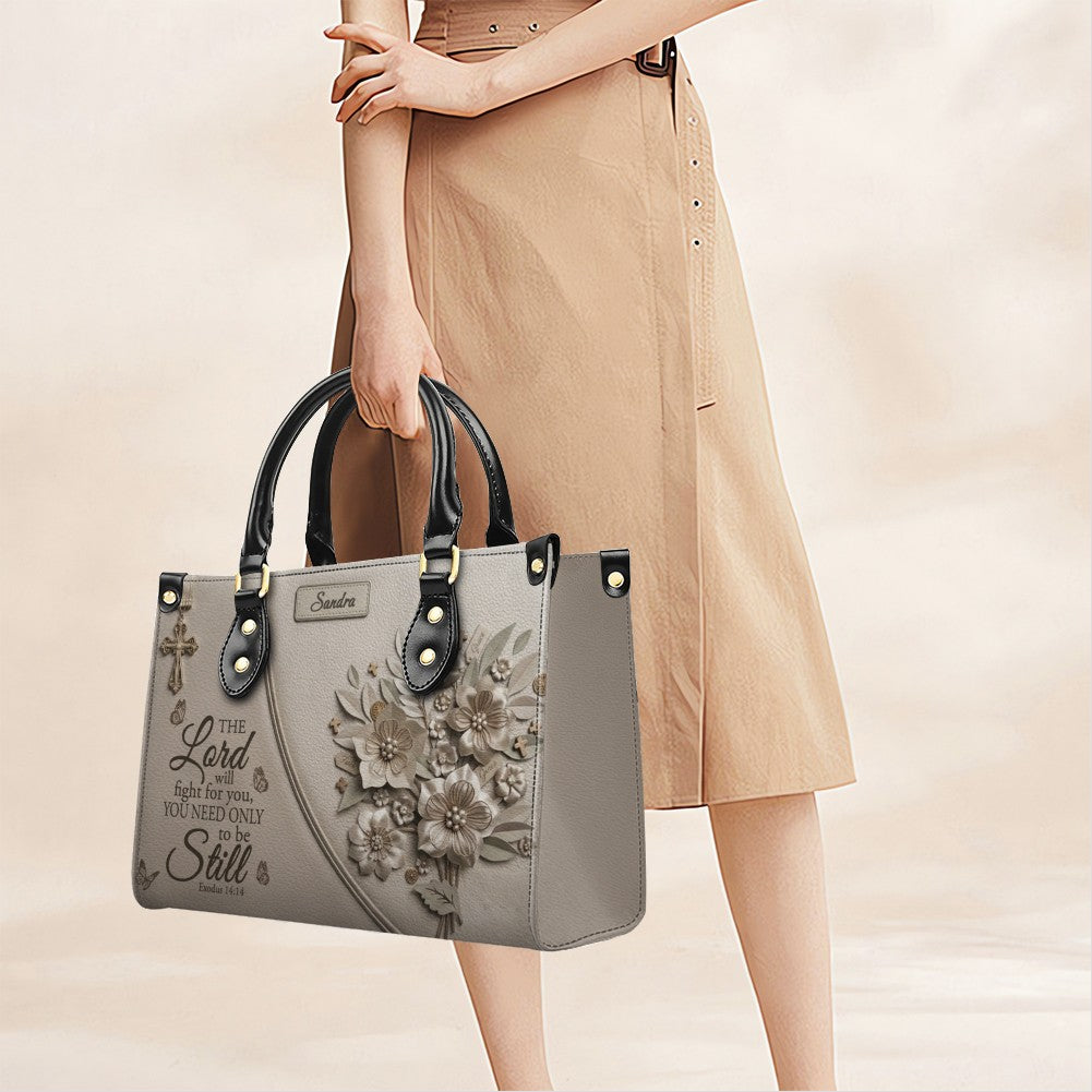 Personalized Exodus 14:14 Christian Leather Tote