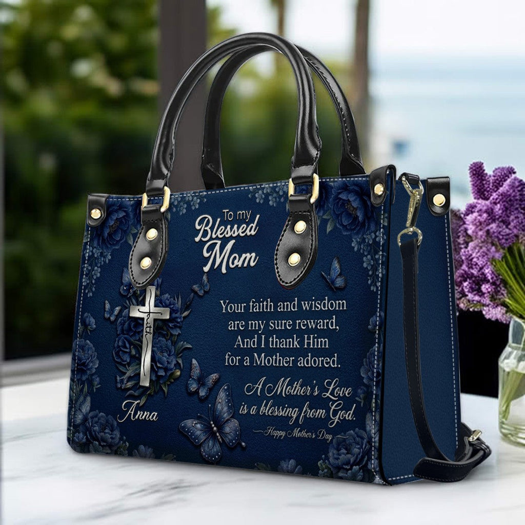 Personalized Blessed Mother Leather Handbag