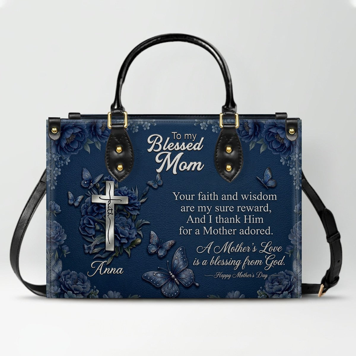 Personalized Blessed Mother Leather Handbag