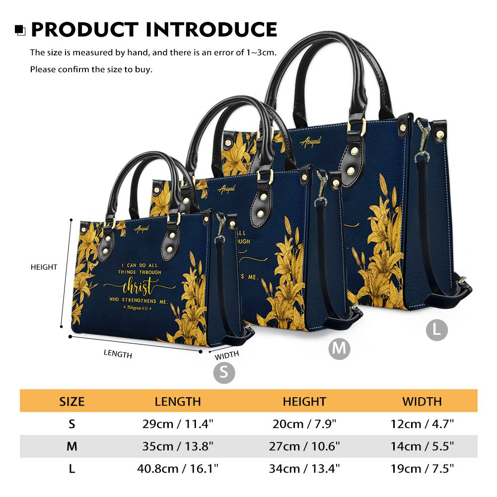 Personalized Navy Leather Bible Verse Handbag