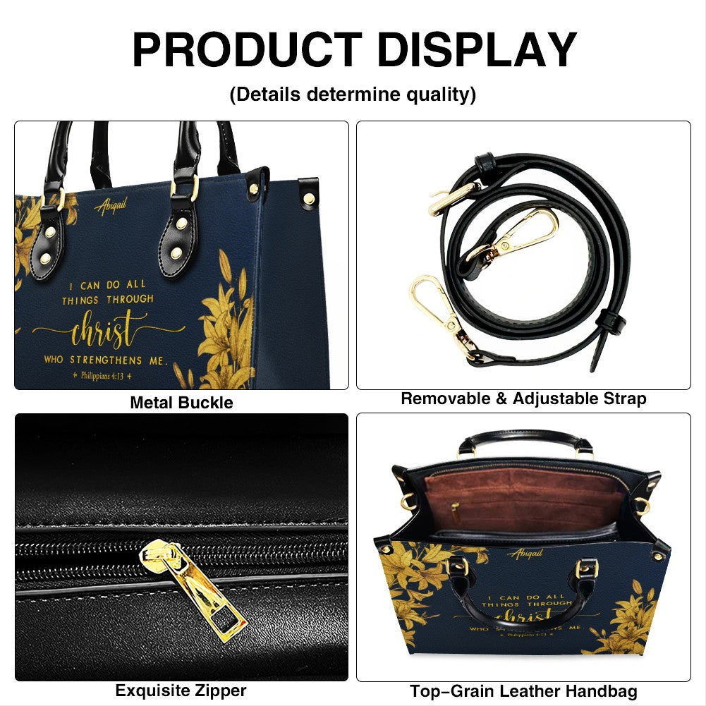 Personalized Navy Leather Bible Verse Handbag