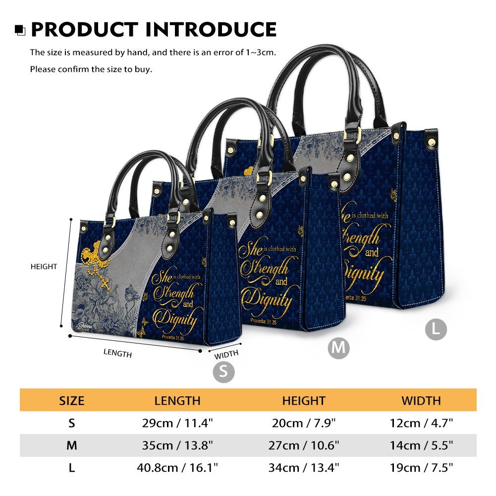 Personalized Navy Christian Leather Handbag