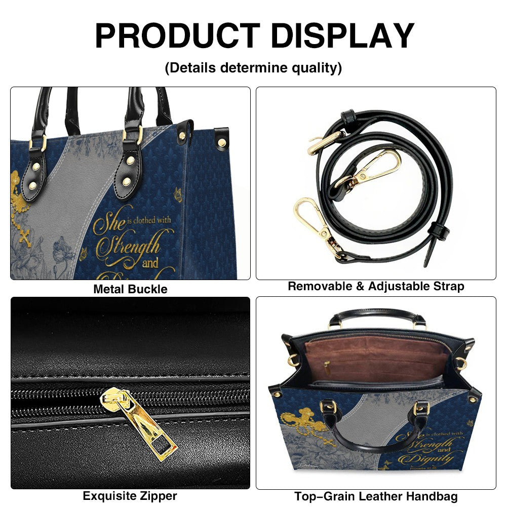 Personalized Navy Christian Leather Handbag