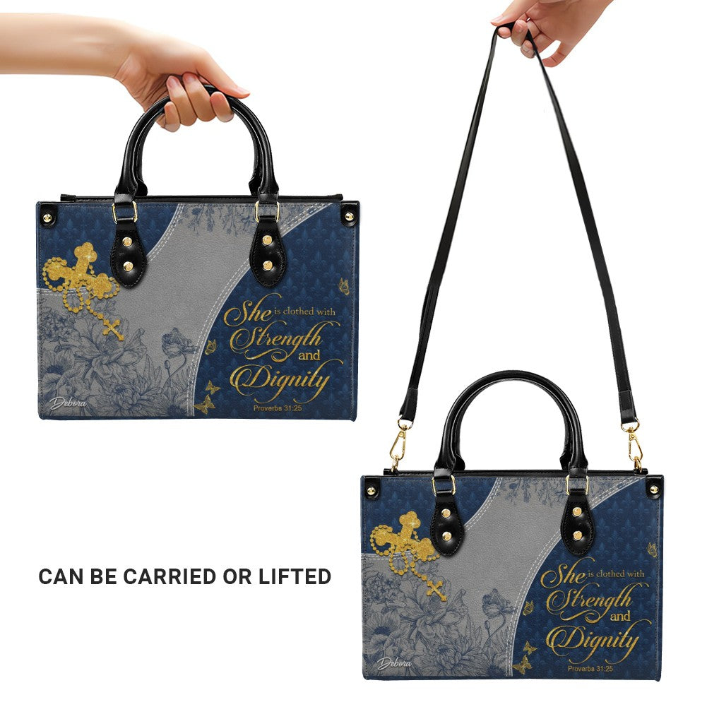 Personalized Navy Christian Leather Handbag