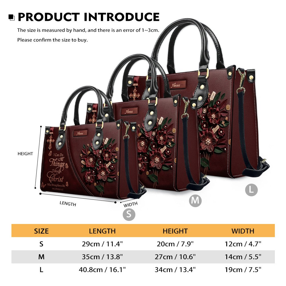 Custom Burgundy Faith Floral Leather Handbag