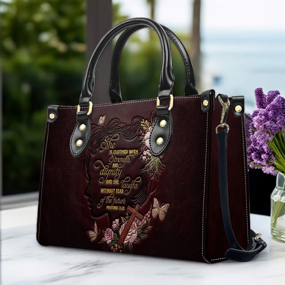 Custom Proverbs 31 Burgundy Leather Handbag