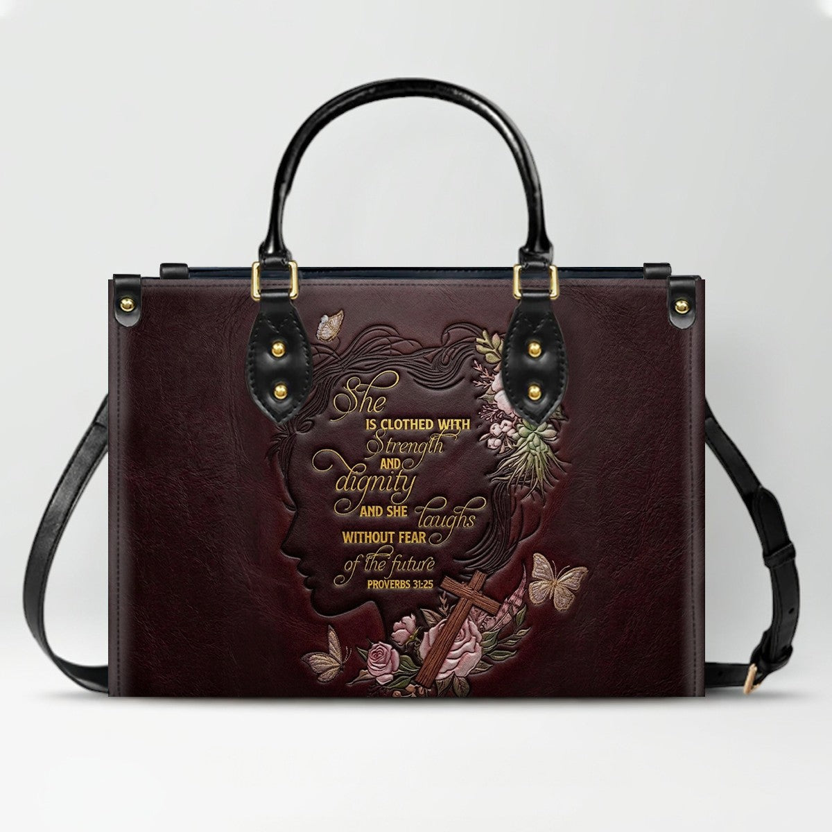 Custom Proverbs 31 Burgundy Leather Handbag