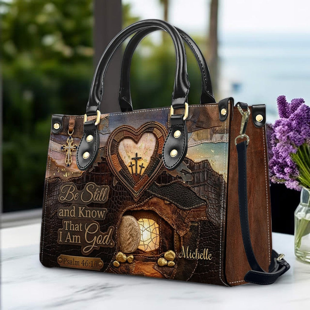 Personalized Be Still Scripture Leather Handbag