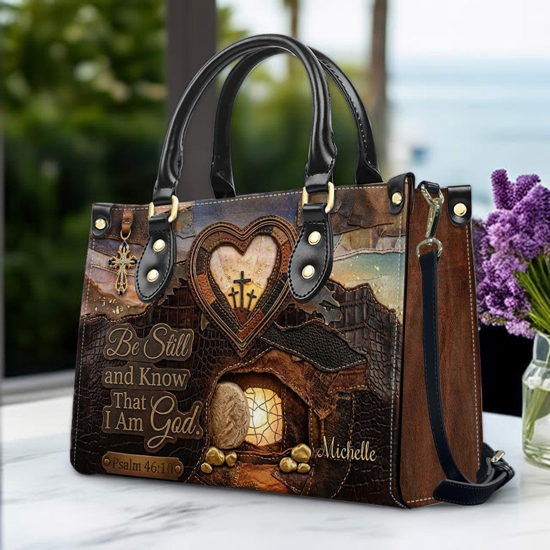 Personalized Be Still Scripture Leather Handbag