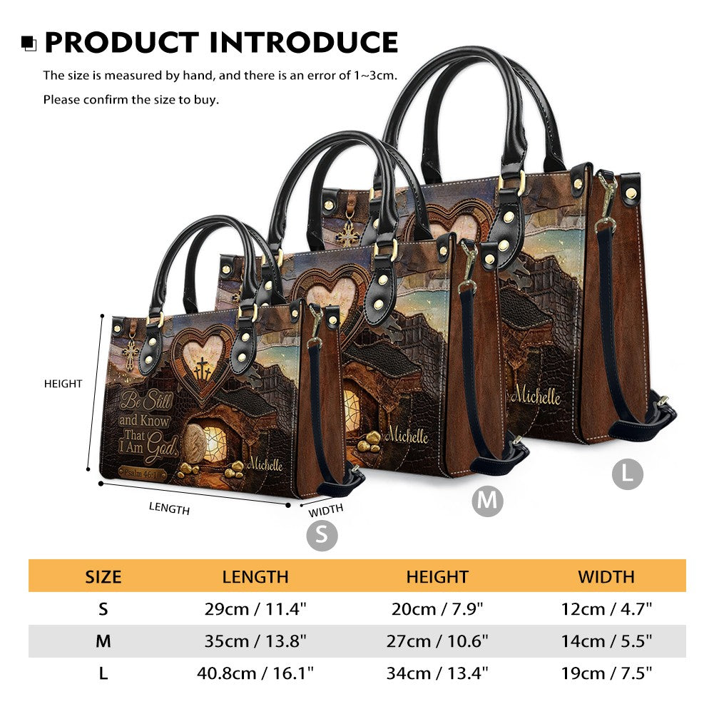 Personalized Be Still Scripture Leather Handbag