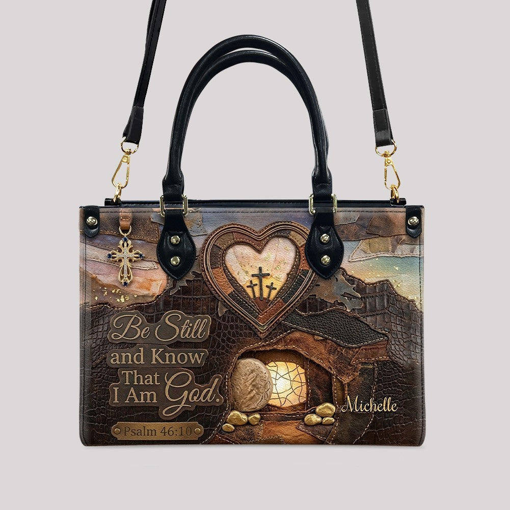 Personalized Be Still Scripture Leather Handbag