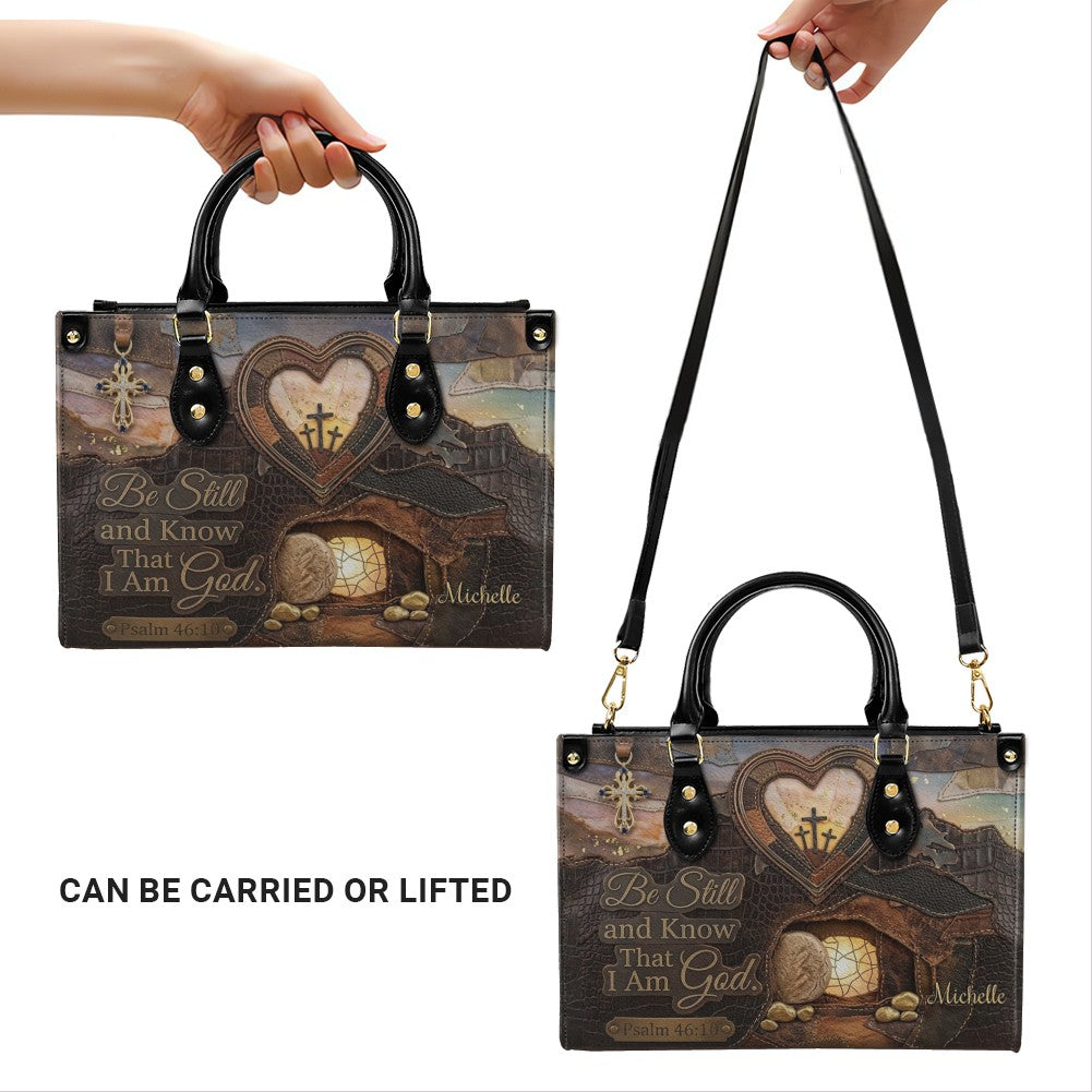 Personalized Be Still Scripture Leather Handbag