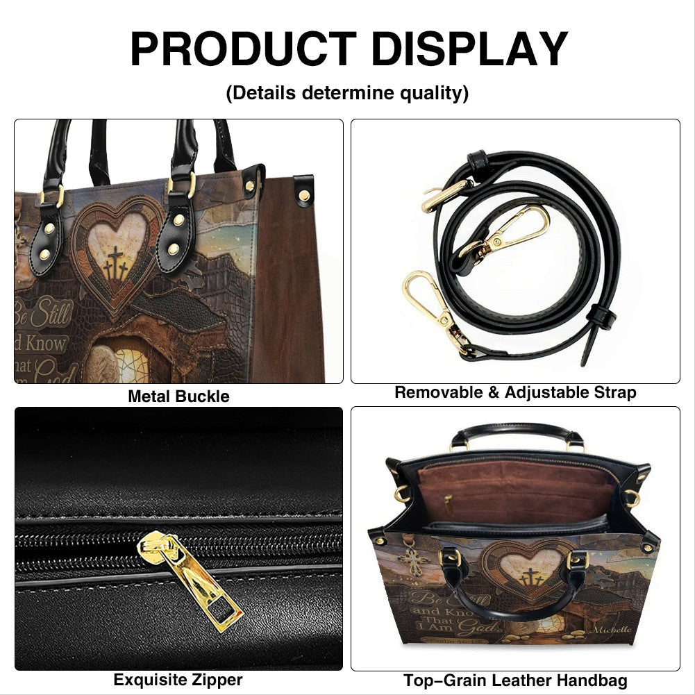 Personalized Be Still Scripture Leather Handbag