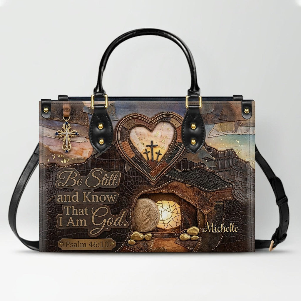 Personalized Be Still Scripture Leather Handbag