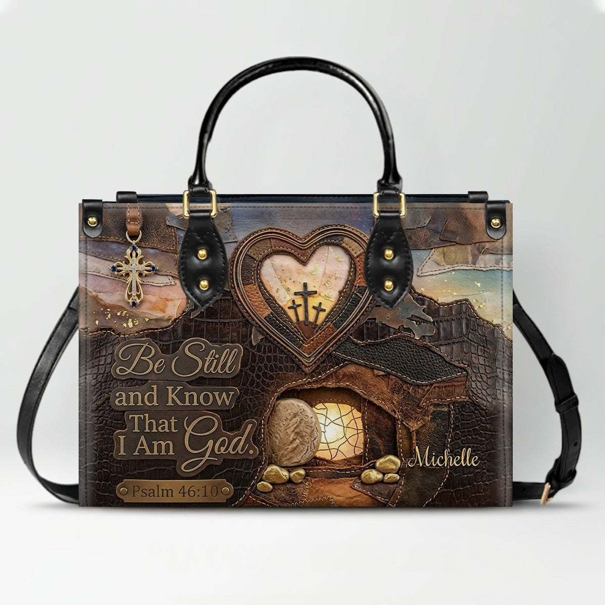 Personalized Be Still Scripture Leather Handbag