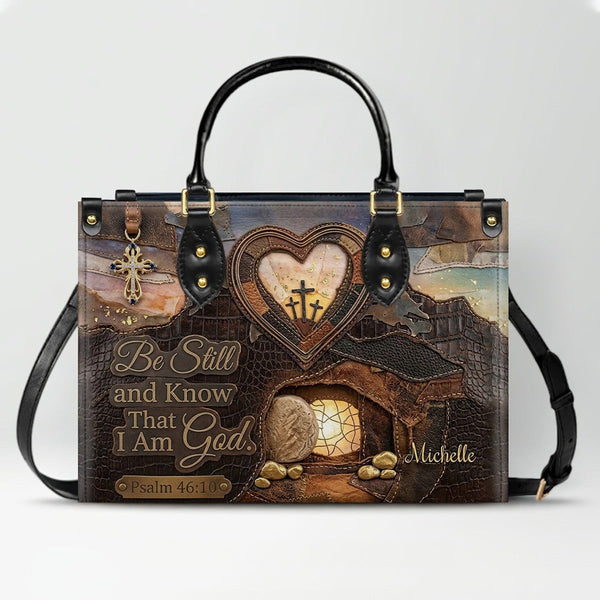 Personalized Be Still Scripture Leather Handbag
