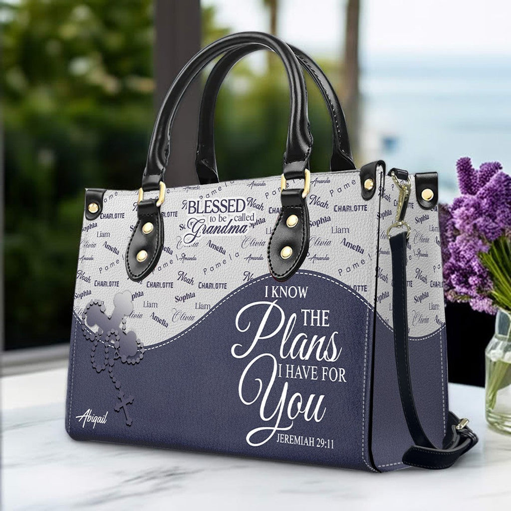 Personalized Blessed Grandma Leather Handbag