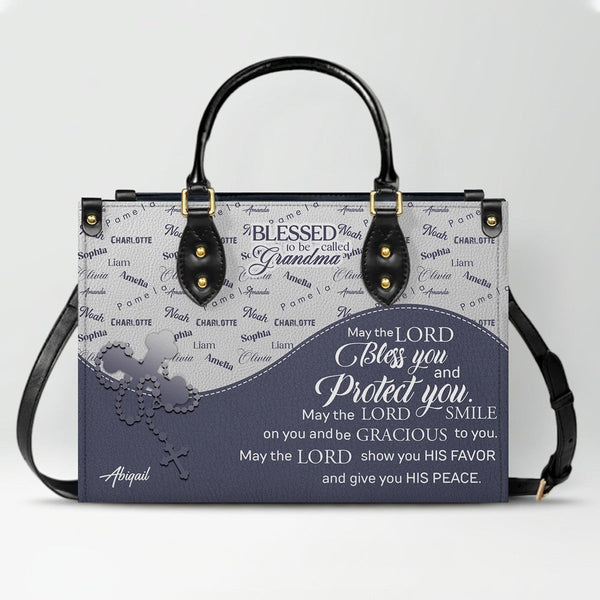 Personalized Blessed Grandma Leather Handbag