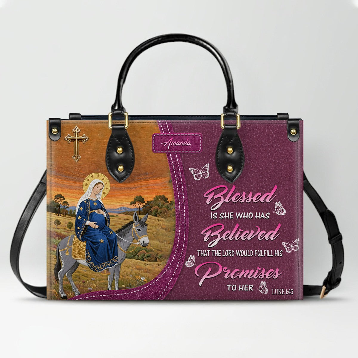 Personalized Blessed Mother Leather Tote Bag