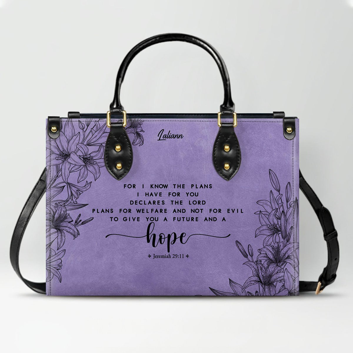 Personalized Purple Bible Verse Leather Handbag