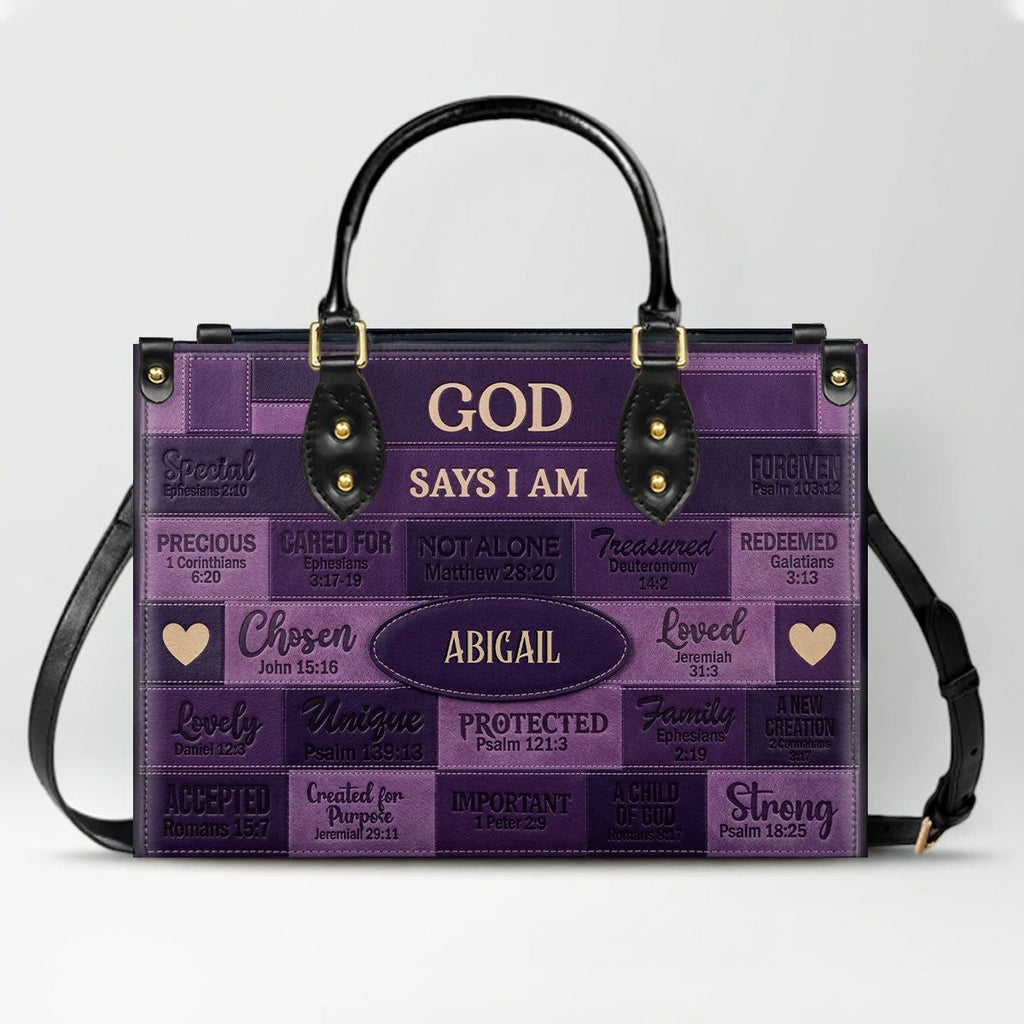 God Says I Am Personalized Leather Handbag Set