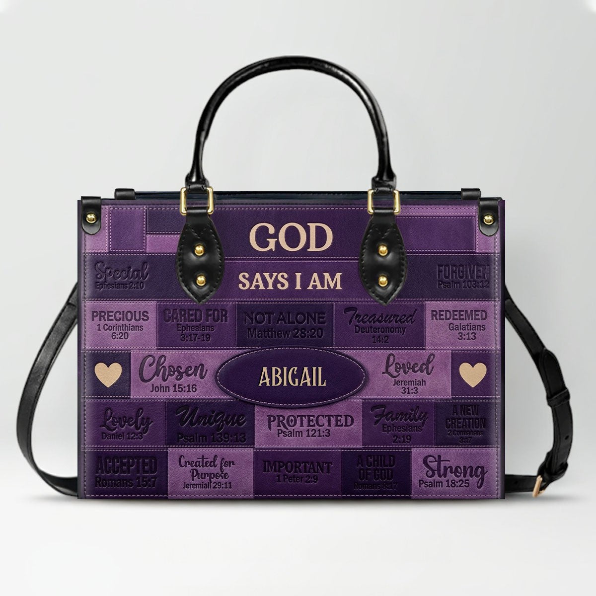 God Says I Am Personalized Leather Handbag Set