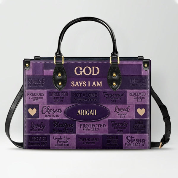 God Says I Am Personalized Leather Handbag Set