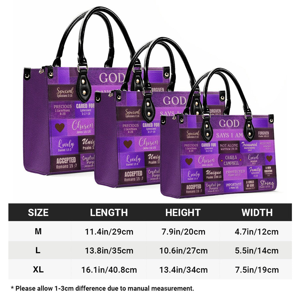 God Says You Are Personalized Purple Leather Tote