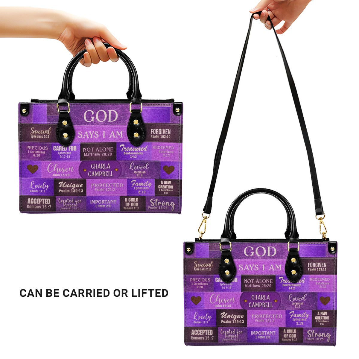 God Says I Am Personalized Leather Tote Handbag