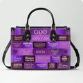 God Says I Am Personalized Purple Leather Handbag